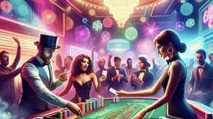 Blackjack table with a live dealer dealing cards and a betting slip visible on screen